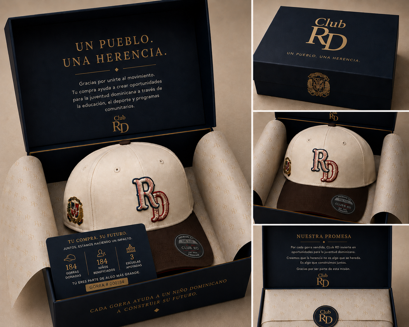 Caja premium de La 1844 con monograma RD y detalles de presentación